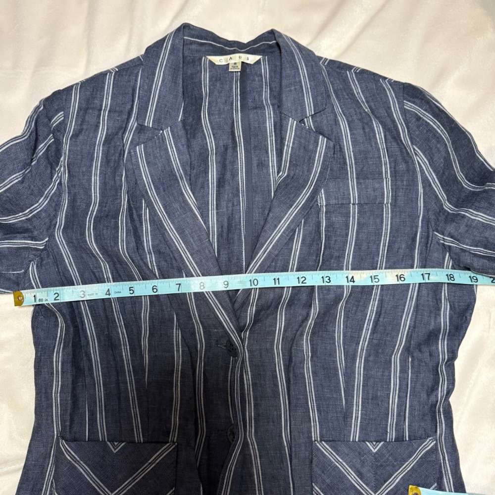 Cabi Womens Blazer Size 8 Navy White Stripe Linen Button Front Style 871 - Picture 7 of 9